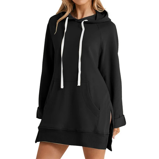 Women Hoodie Dress Slit Hem Drawstring Loose with Big Pocket Hooded Pullover Mid Length Top Commuting Dating Sport HoodieCYXX385 LadyShow.Store
