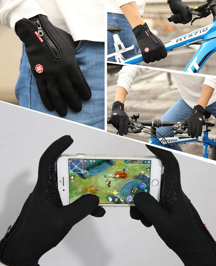 Winter Cycling Gloves Men Women Motorcycle Fleece Sport Zipper Autumn Touch Screen Warm Water-Repellent Windproof Non-slip Glove Pi-Mart