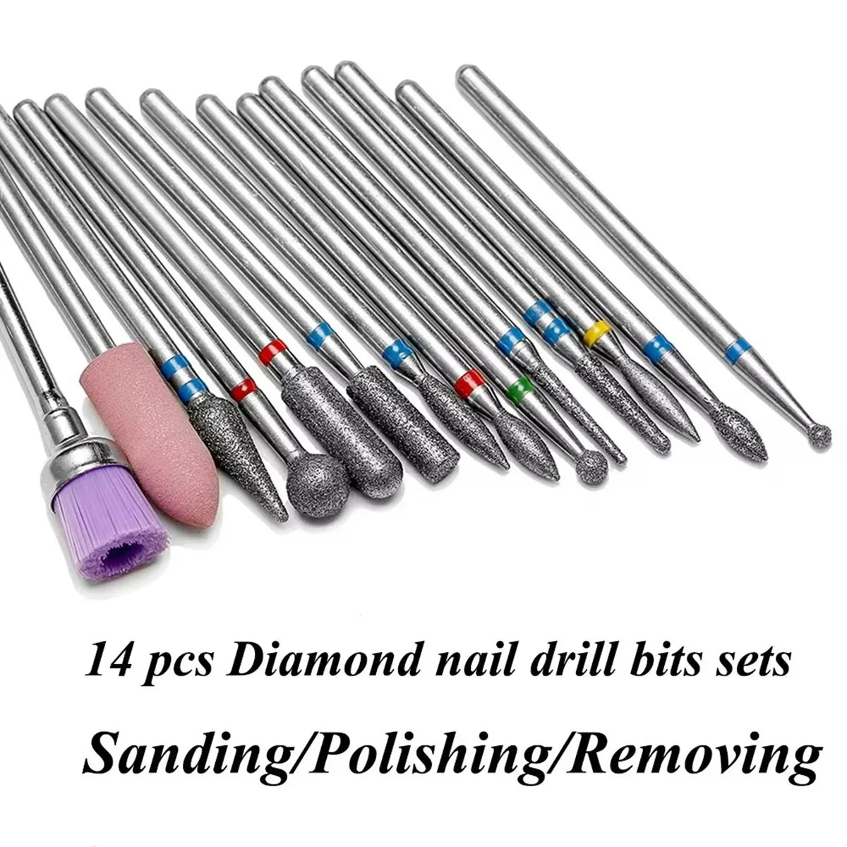 14pcs/set Nail Drill Machine Bit Nail Gel Removal Polishing Tools Pedicure Manicure Rotary Grinding Buffer Polisher Tri Light Beauty