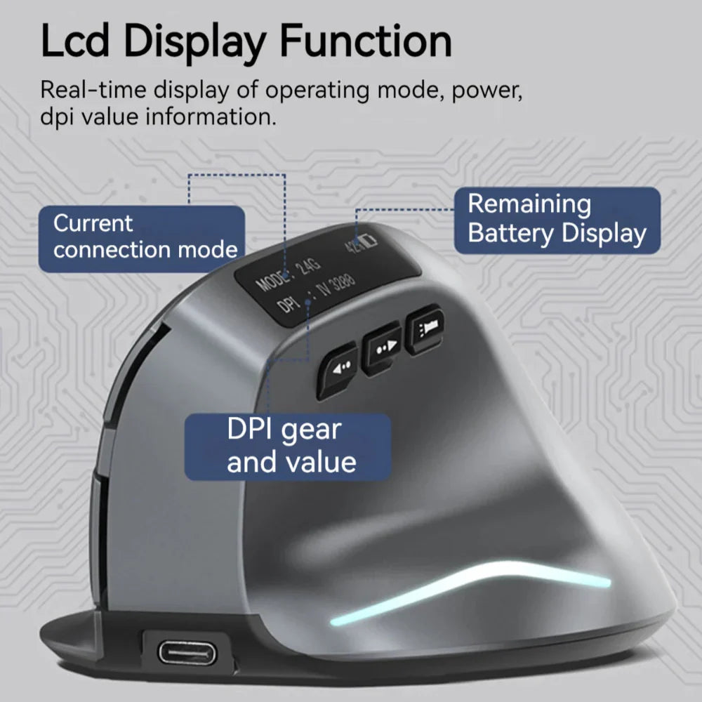 Dual Mode Wireless Adjustable DPI Vertical Office Mouse