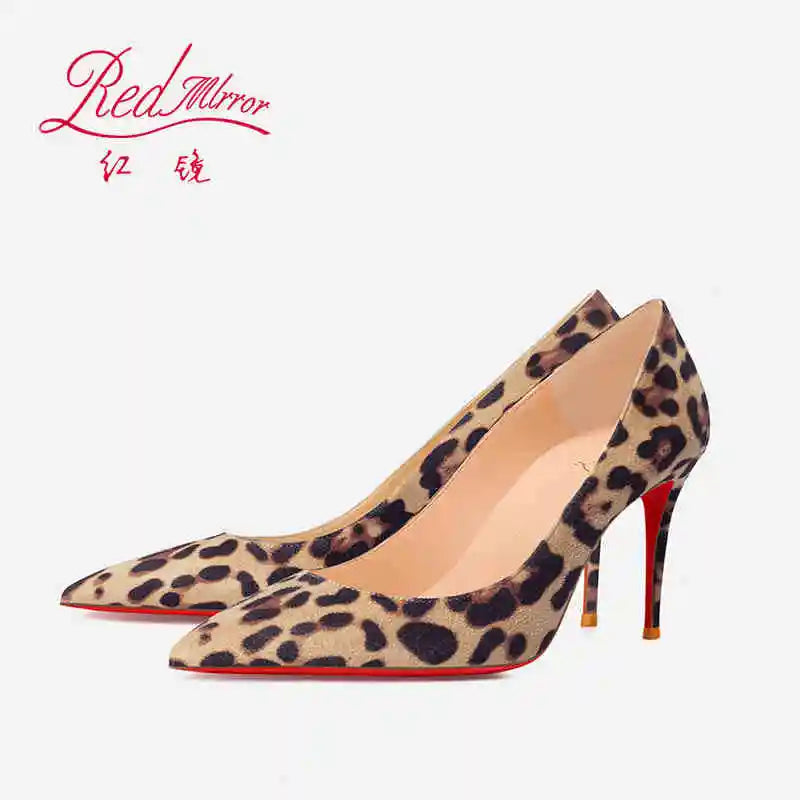 Elegant Women Heeled Luxury Brand Leopard Print Heels 2026 Trend Red Shiny Bottoms Pointed Toe Pumps Prom Ladies Shoes Women 8cm Pi-Mart