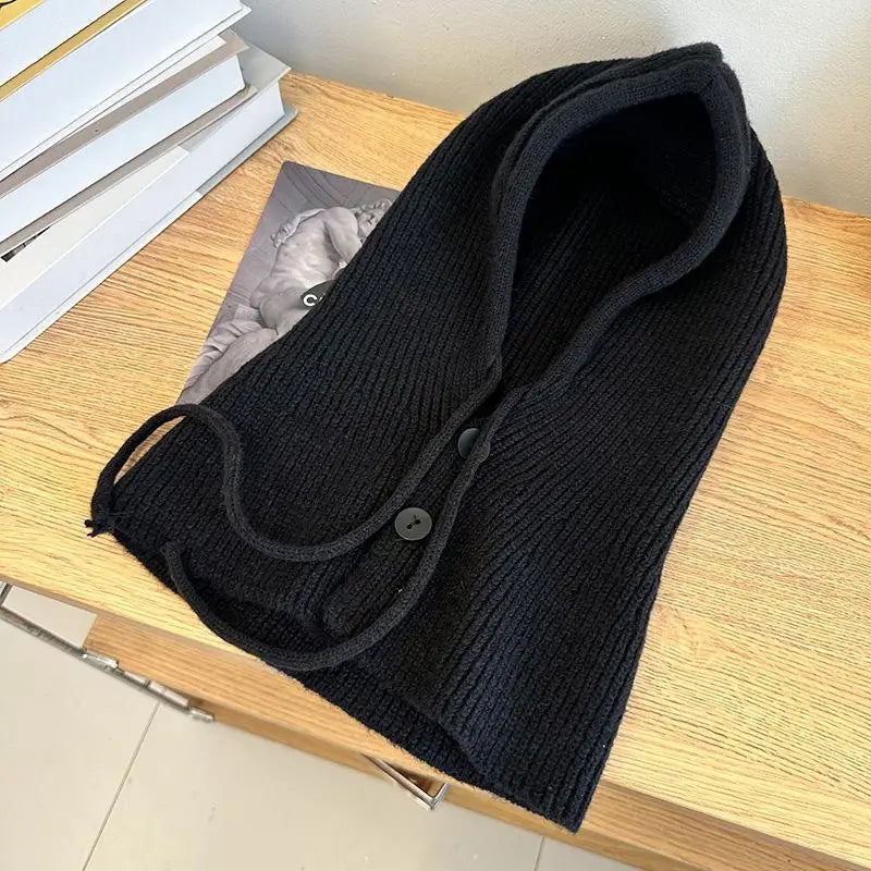 Winter Balaclava Hat Warm Knitted Women's Hood Hat Solid Color One-piece Neck Pullover Cap Outdoor Cashmere Caps Pi-Mart