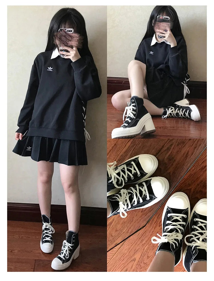Women Platform Sneakers Canvas Shoes Personalized Luxry Heels Skateboard Lace Up Casual Fashion Outdoor Sneakers Pi-Mart