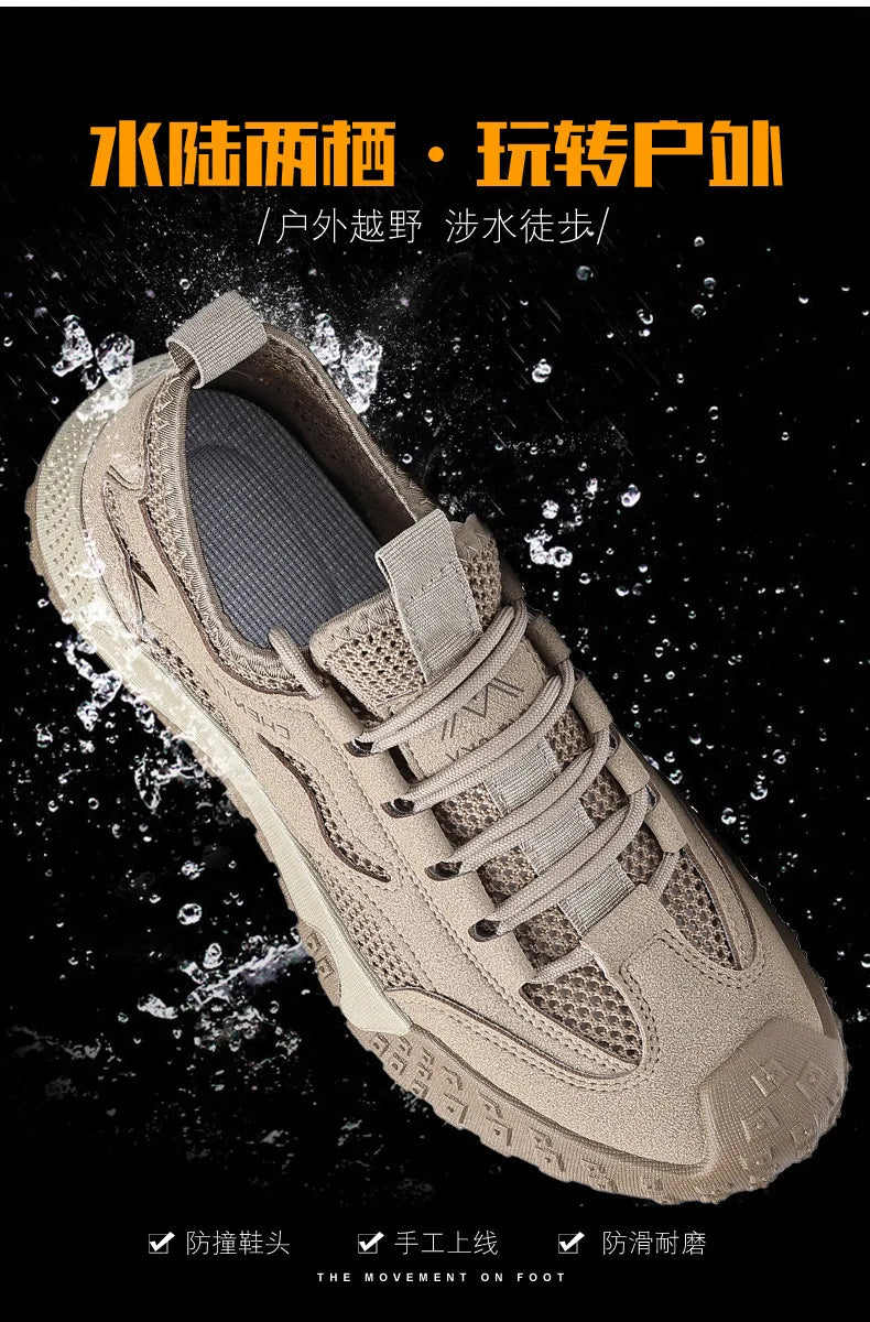 Oulylan Men's Summer Breathable Hollow Mesh Wading Shoes 2026 Outdoor Hiking Climbing Non-Slip Sport Sneakers Size 39-44 Pi-Mart