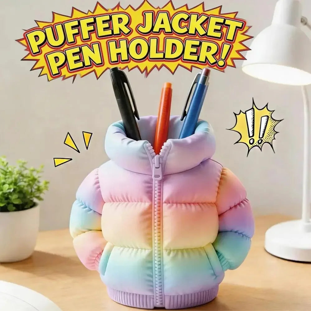 Down Jacket-Shaped Pen Holder Desktop Organizer for Stationery Makeup Brushes Home Office Shelf Decor, for Shool Gift LadyShow.Store
