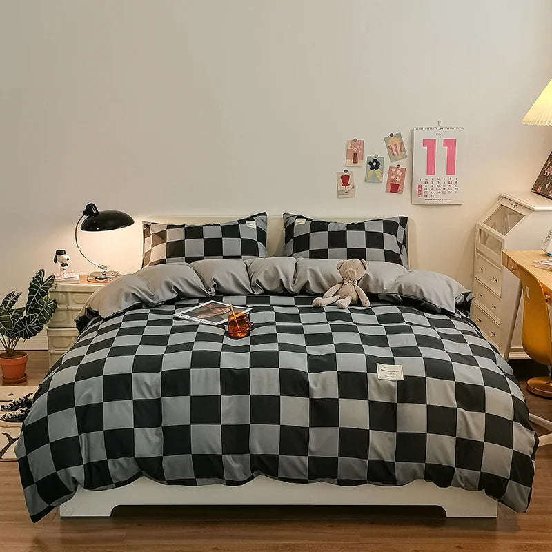 Checkerboard Bedding Comforter Set with Pillowcase bed sheet Single Full Size Bed Linen Duvet Cover Set Queen/King Double Single LadyShow.Store