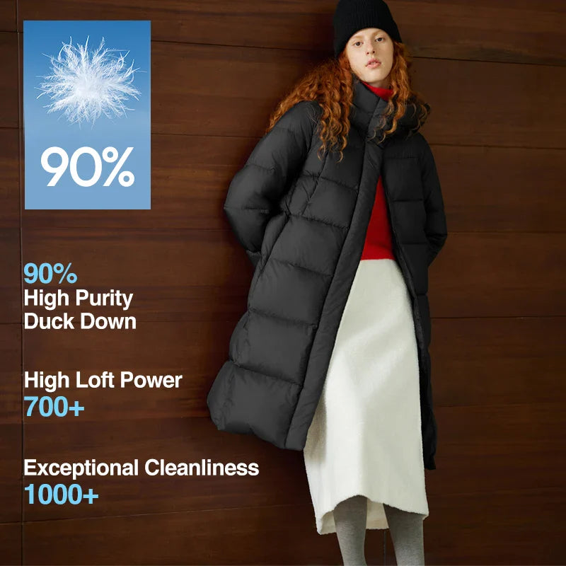 Semir Long Down Jacket Women Waterproof Hooded Coat 2025 Winter New Loose Girls' Jacket Multi-Color Thicken Windbrake Down Coat LadyShow.Store