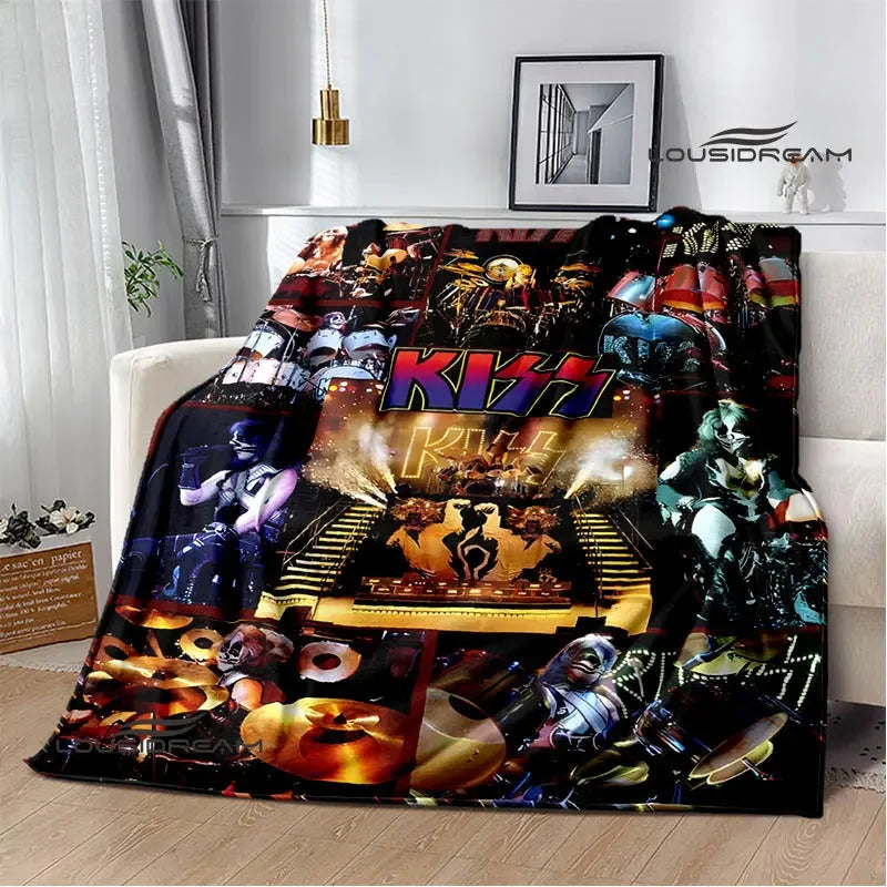 Kiss Band Printed Blanket picnic blanket Warm Blanket Flannel Home Travel Blanket throw blanket bed linings Birthday Gift Pi-Mart