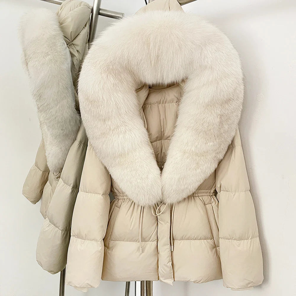 Reality Fur Jacket Real Fur Collar Duck Down Coat Female Winter Hooded Warm Fox Fur Coat Women Natural Raccoon Fur Puffer Jacket LadyShow.Store