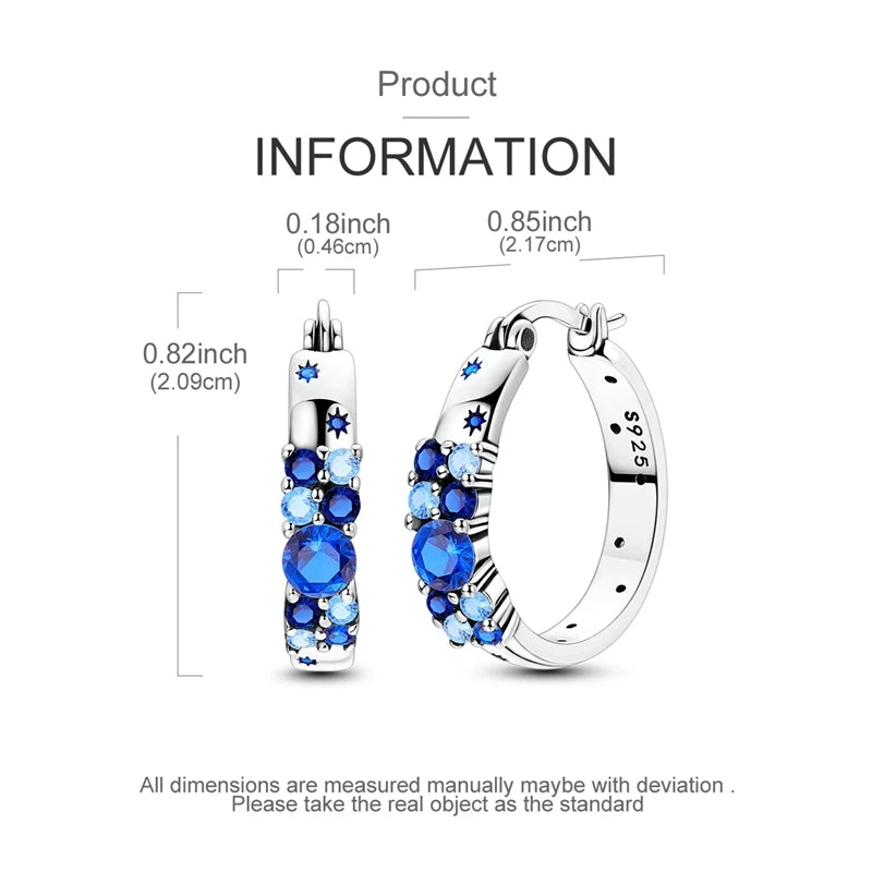 925 Sterling Silver Hoop Earring For Woman Night Sky Blue Purple Gemstone Original Earrings Fashion Jewelry Gift Pi-Mart
