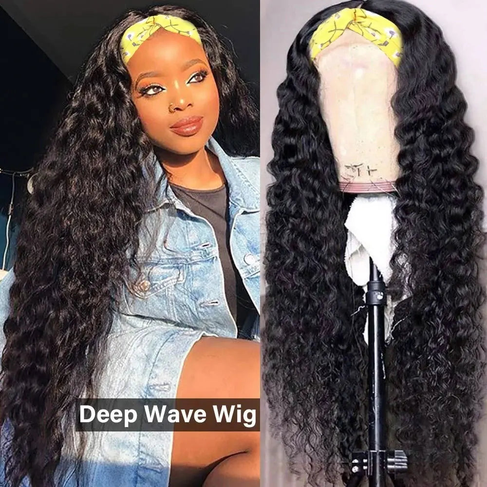 Jerry Curly Half Wig Human Hair Seamless Kinky Curly 3 In 1 Half Wig  Glueless  Heandband Clip In Wig No Sew In Black Color LadyShow.Store