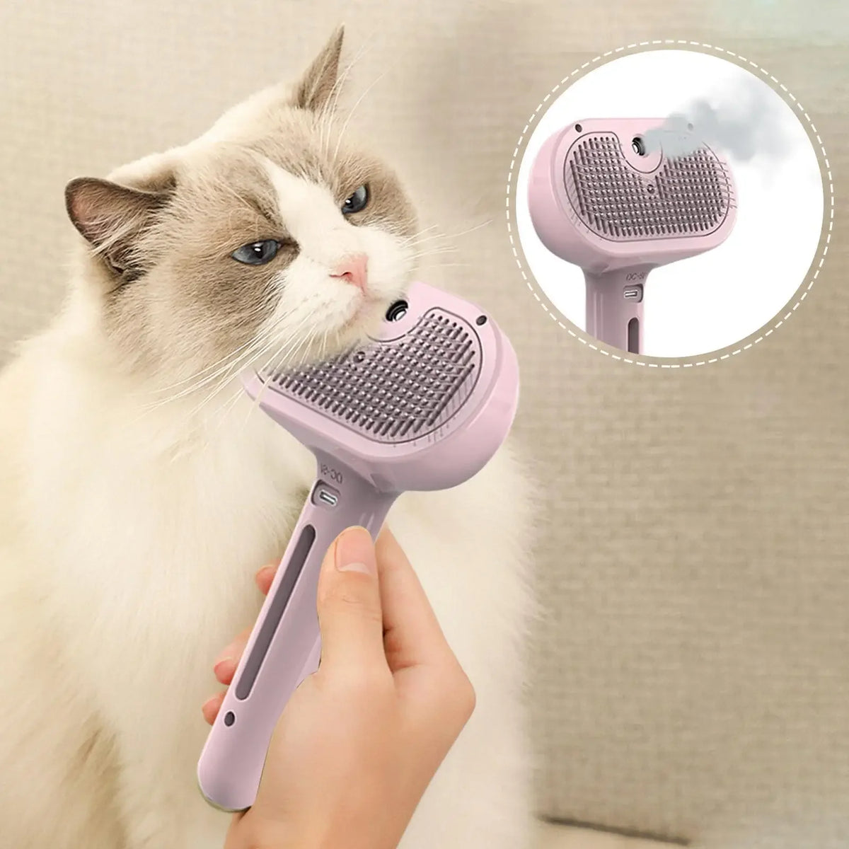 Steamy Dog Brush Electric Spray Cat Hair Brush 3 in1 Dog Steamer Brush for Massage Pet Grooming Removing Tangled and Loose Hair Pi-Mart