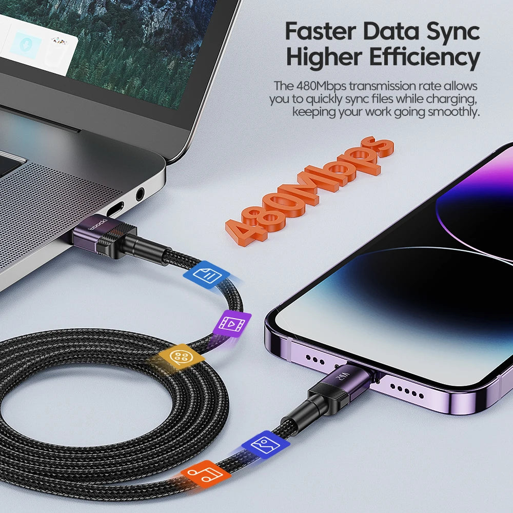 Toocki USB Cable For iPhone 14 13 12 Pro Max X XS XR 8 7 Plus iPad Fast Charging Charger Aluminum iP Cable For iPhone Data Cord Pi-Mart