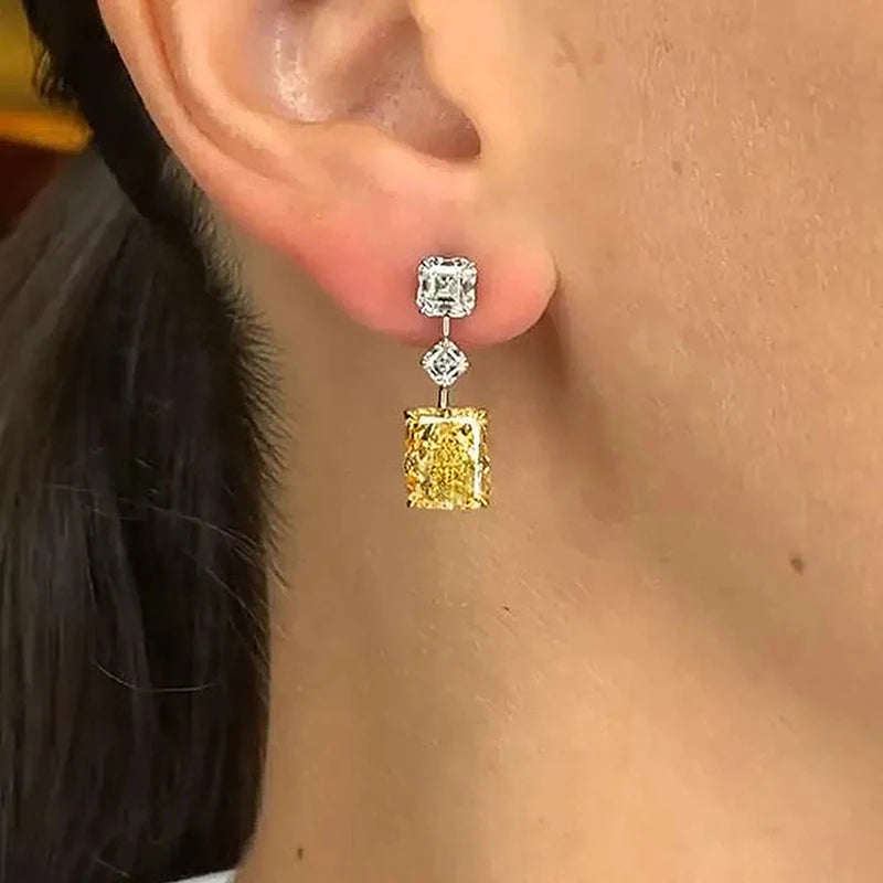 Huitan Newly Designed Women's Dangle Earrings with White/Yellow Cubic Zirconia Elegant Bridal Wedding Earrings Statement Jewelry Pi-Mart
