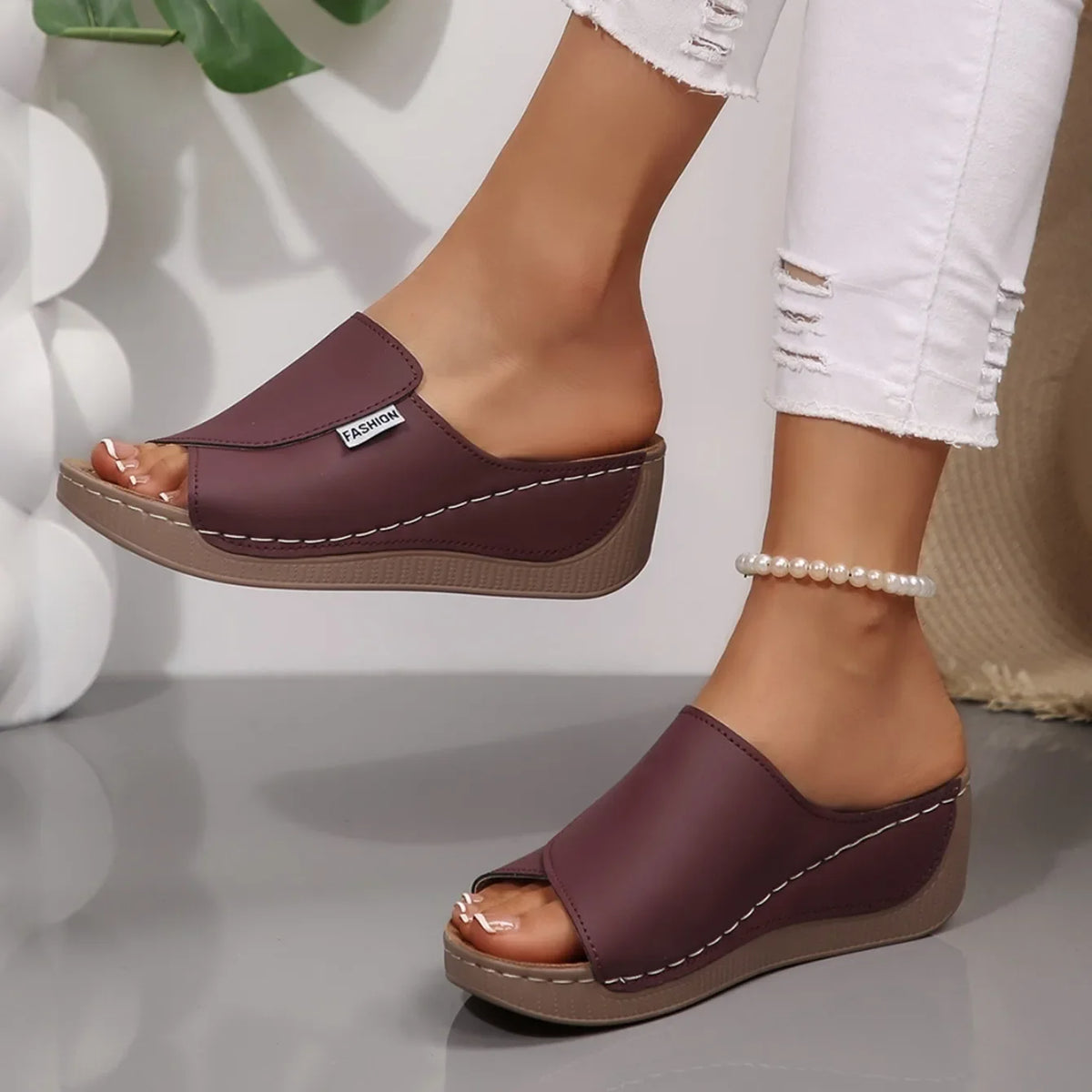 Women Wedge Slippers Summer 2025 New Fashion Slippers Open Toe Breathable Sandals Comfortable Buckle Woman Shoes Slides Women Pi-Mart
