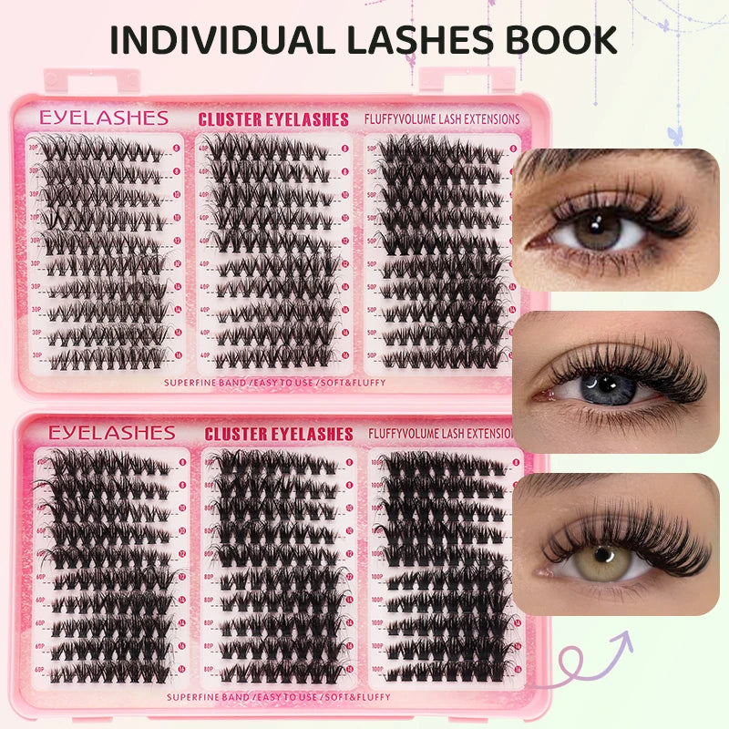 DINGSEN Eyelash Clusters Book Large Capacity Volume Individual Lashes Book Natural Long DIY Cluster Eyelash Extensions Makeup Pi-Mart