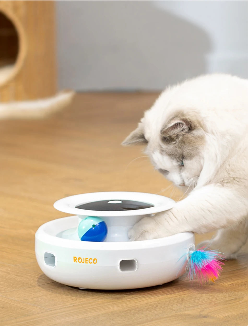ROJECO 2 in 1 Smart Cat Toys Automatic Feather Fun Ball Toy Set For Cat Dog 5 Modes Electronic Interactive Pet Toy Accessories Pi-Mart