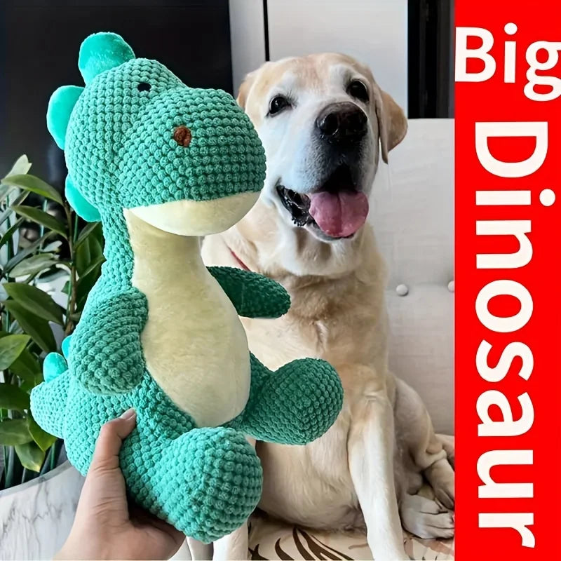 Green, Durable, Chewable Plush Dinosaur Dog Toy with Squeaks - An Interactive Pet Toy Suitable for Medium-Sized Dogs. Pi-Mart
