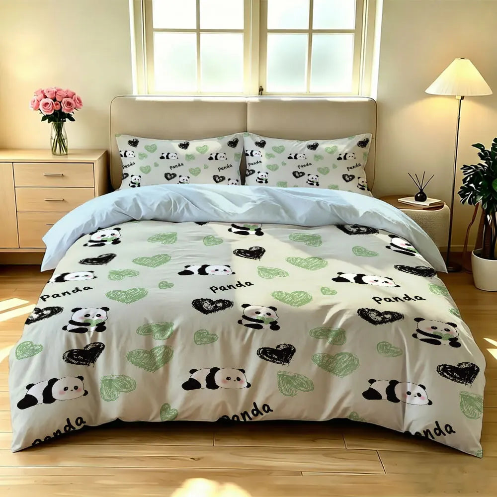 3pcs Cartoon Panda Print Coreless Duvet Cover Cool Summer Lightweight Bedding Set Multi Size Bedroom Bedding Decoration Pi-Mart