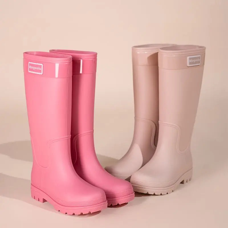 High-top rain boots, women's rain boots, lined adult outer wear, waterproof hiking boots, anti-slip shoes, durable sole LadyShow.Store