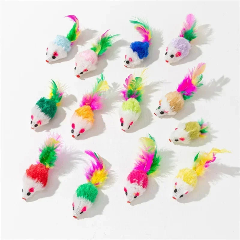 Interactive Cat Toy Realistic Mouse Shape with Rabbit Fur Feathers for Kitten Indoor Play Exercise Hunting Training Pi-Mart