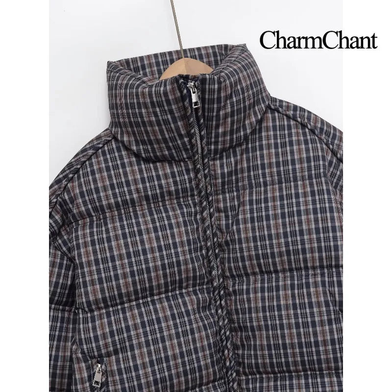 CharmChant Plaid Stand-Collar Puffer Jacket for Women Winter 2025 Padding Coat Female New in Coats Warm  Check Outerwears Parkas LadyShow.Store
