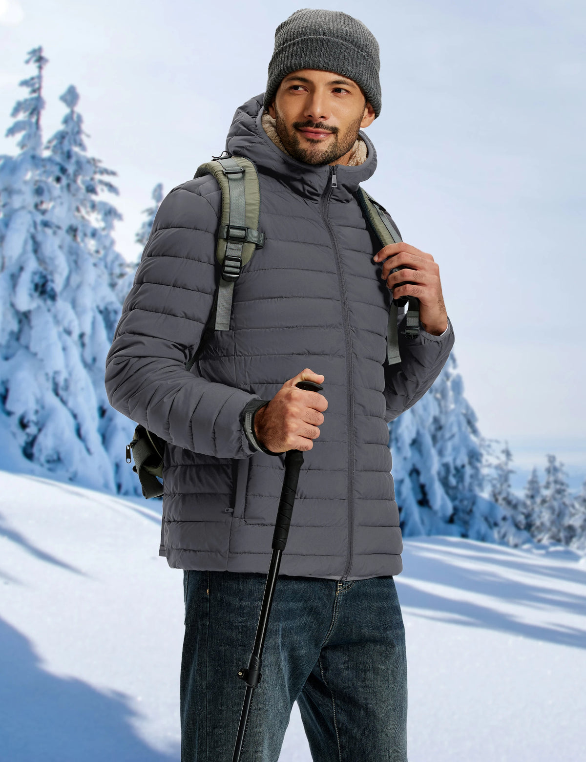 TACVASEN Men's Puffer Jacket Winter Warm Hooded Sherpa Lined Water Resistant Windproof Insulated Jacket Warm Winter Puffy Coat Pi-Mart