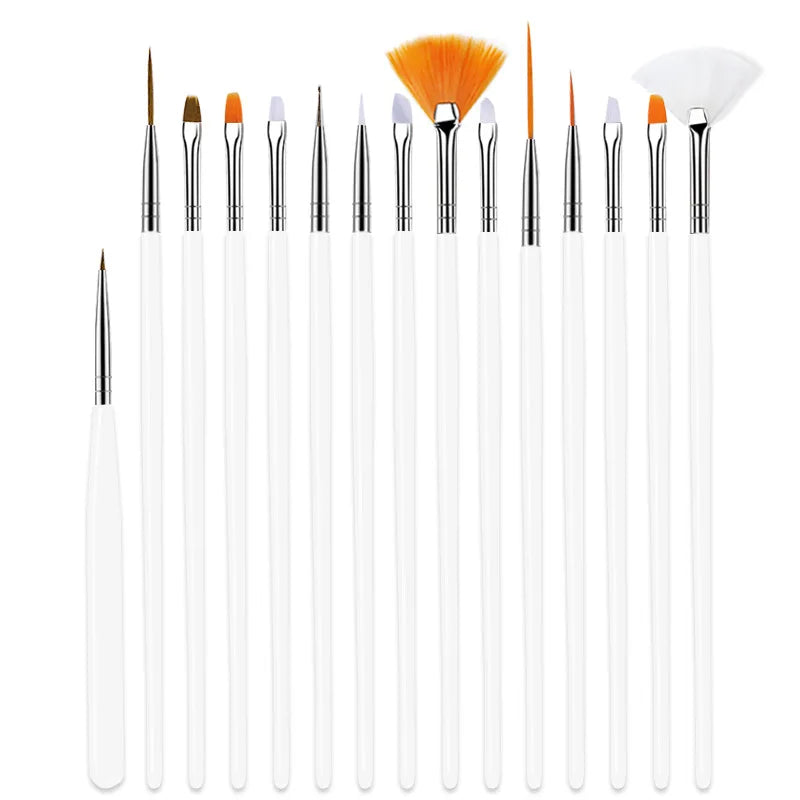 5/20Pcs Nail Art Brush Design Tip Painting Drawing Carving Dotting Pen FlatFan Liner Acrylic Gel UV Polish Manicure Tools Tri Light Beauty