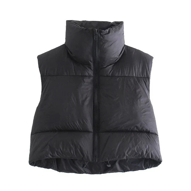 Autumn And Winter Women's Short Cotton Down Vest Short Stand-up Collar Warm Sleeveless Quilted Vest Outdoor Travel Jacket Tops LadyShow.Store
