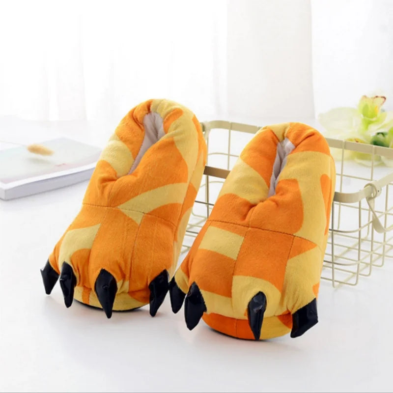 Winter Warm Soft Indoor Floor Slippers Women Men Shoes Paw Funny Animal Christmas Monster Dinosaur Claw Plush Home Random Lining LadyShow.Store