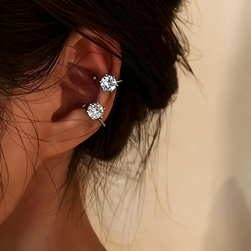 2Pc New Shiny Zircon Clip Earrings Adjustable Non Piercing Ear Clips for Women Daily Wear Party Banquet Jewelry Gift New Fashion Pi-Mart