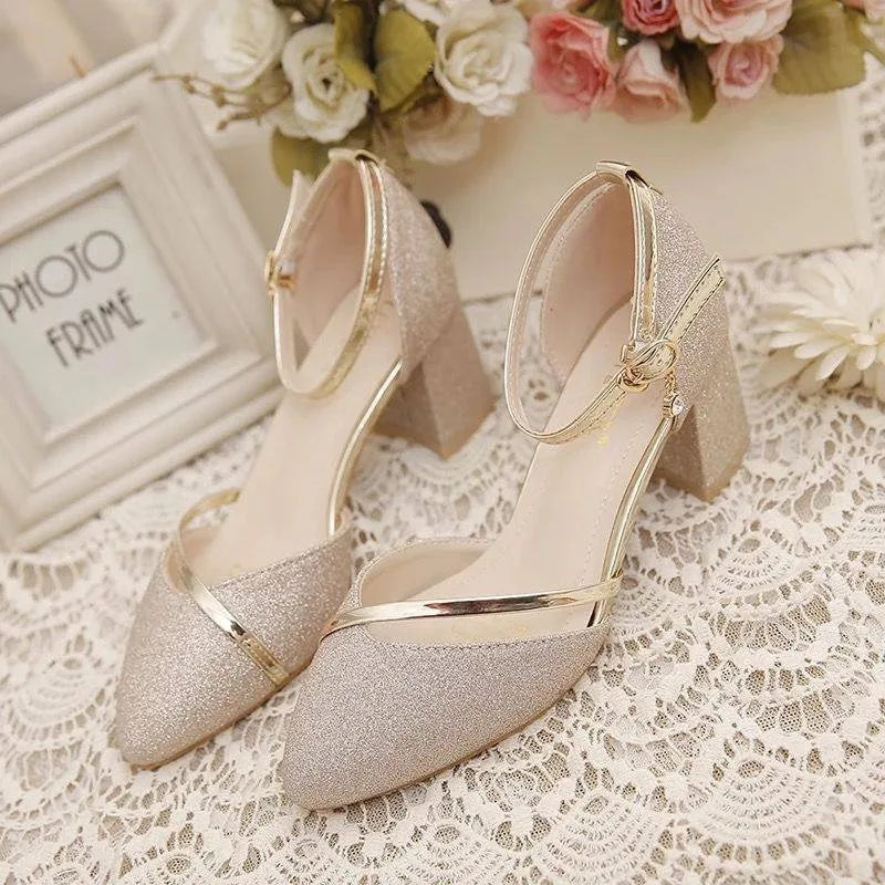 Fashion Spring and Summer Black High-heeled Shoes Women's High-quality Silver Wedding High-heeled Shoes Women's Gold Party Pump Pi-Mart
