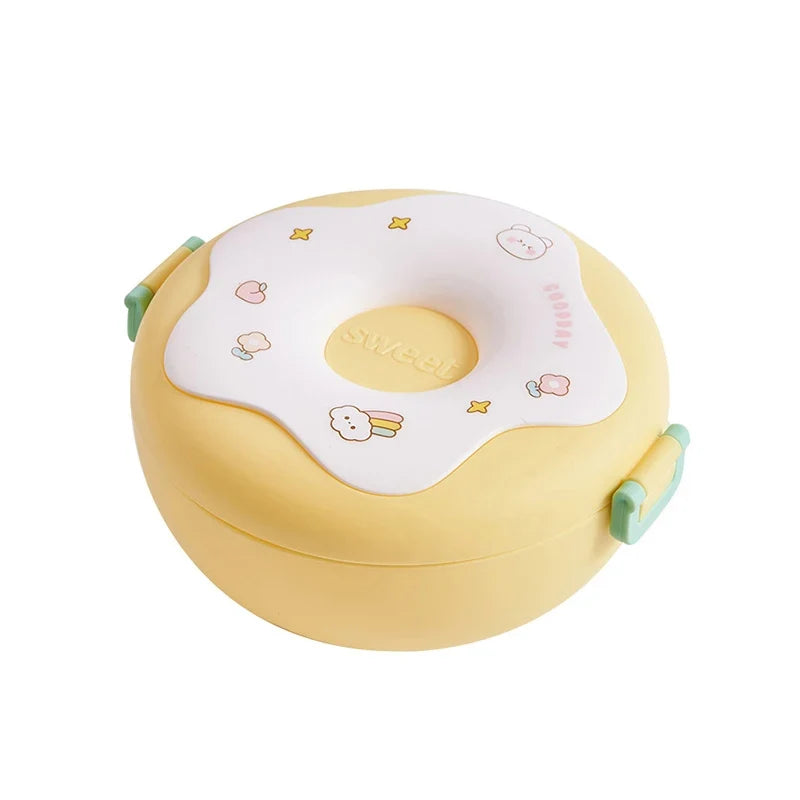 Lunch Box For Kid School Child Snack Box Donut Cartoon Leakproof Bento Box Lunch Bags With Fork Spoon 3 Compartment Microwavable LadyShow.Store