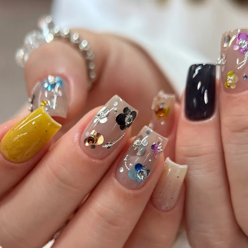 3D Spliced Flower Polka Dot Nail Art Sequins 12 Grids Retro 1-3mm Round Nail Glitter Sparkling Flakes Nail Charms Manicure Decro Pi-Mart