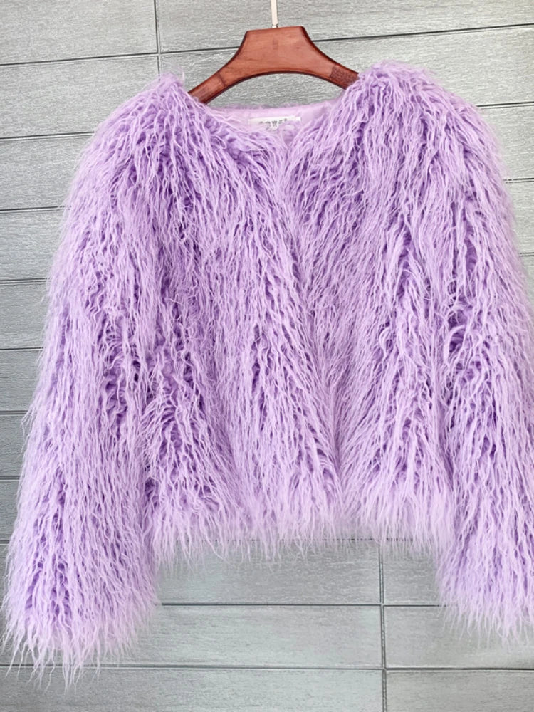Colorful Warm Faux Women Fur Coat  Black White Pink Plush Coat Female Jacket Fur Autumn Winter Shaggy Outerwear High Street 2025 LadyShow.Store