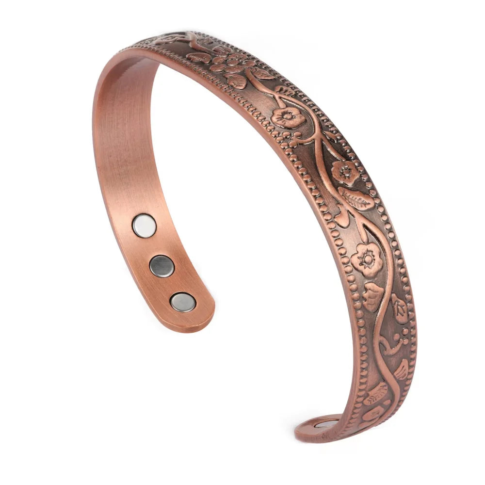 Magnetic Bracelet Retro Flower Ring Bracelet Set Adjustable Men's and Women's Plated Ancient Red Copper Magnetic Bracelet Pi-Mart