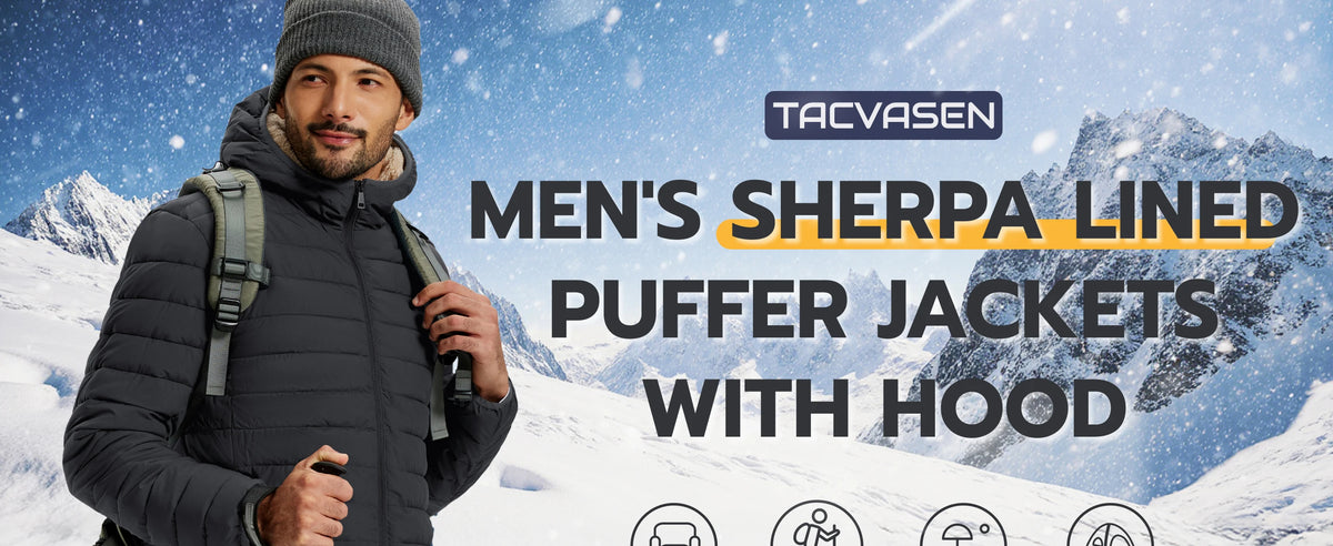 TACVASEN Men's Puffer Jacket Winter Warm Hooded Sherpa Lined Water Resistant Windproof Insulated Jacket Warm Winter Puffy Coat Pi-Mart