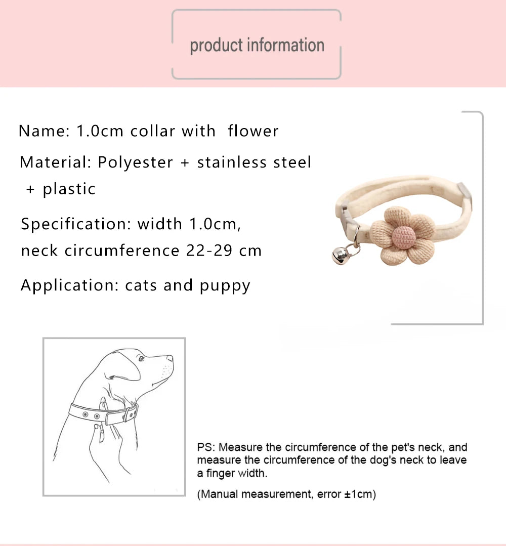 1Pc Cat Collar with Cute Flower  Adjustable Buckle Cat Collar Bell Collar Cat  Small Pet Supplies  Kitten Collar  Small Dog Acce Pi-Mart