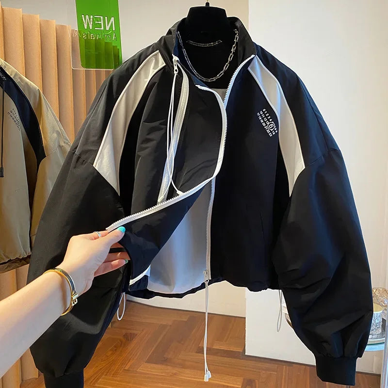 Design  niche loose casual stand up collar trench coat, women's spring and autumn short jacket double zipper LadyShow.Store