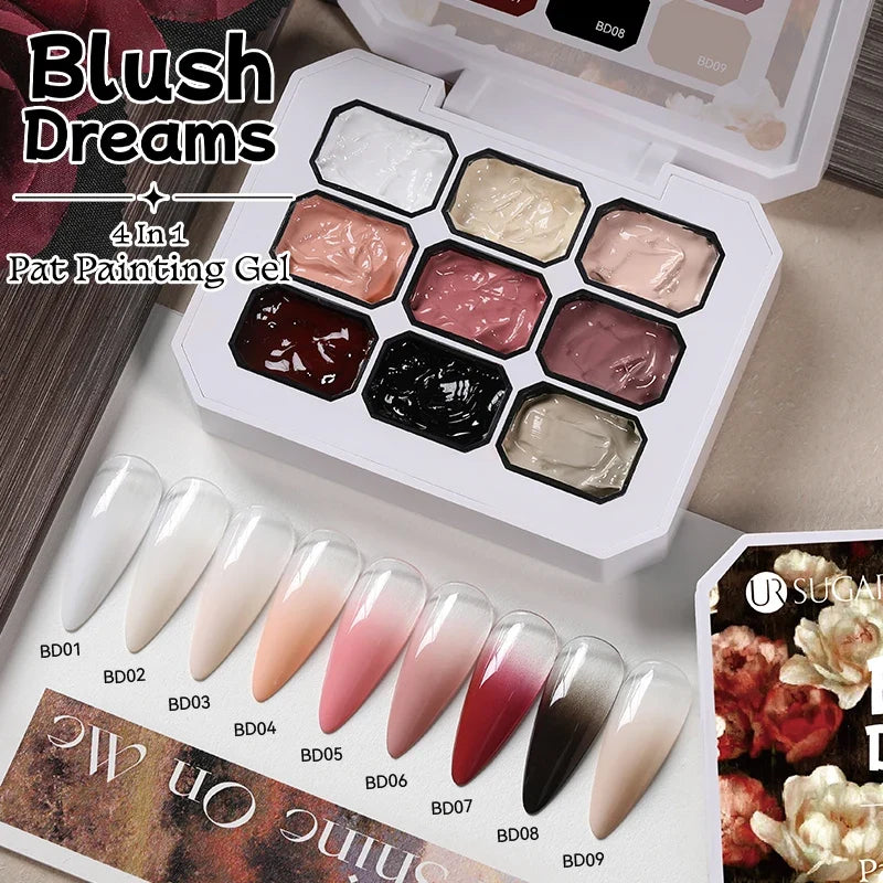 UR SUGAR 9 Colors Gradient Painting Gel Nail Art Gradient Color DIY Design Gel 4 In 1 Used For Gradient Nail Stamping Pattern Tri Light Beauty
