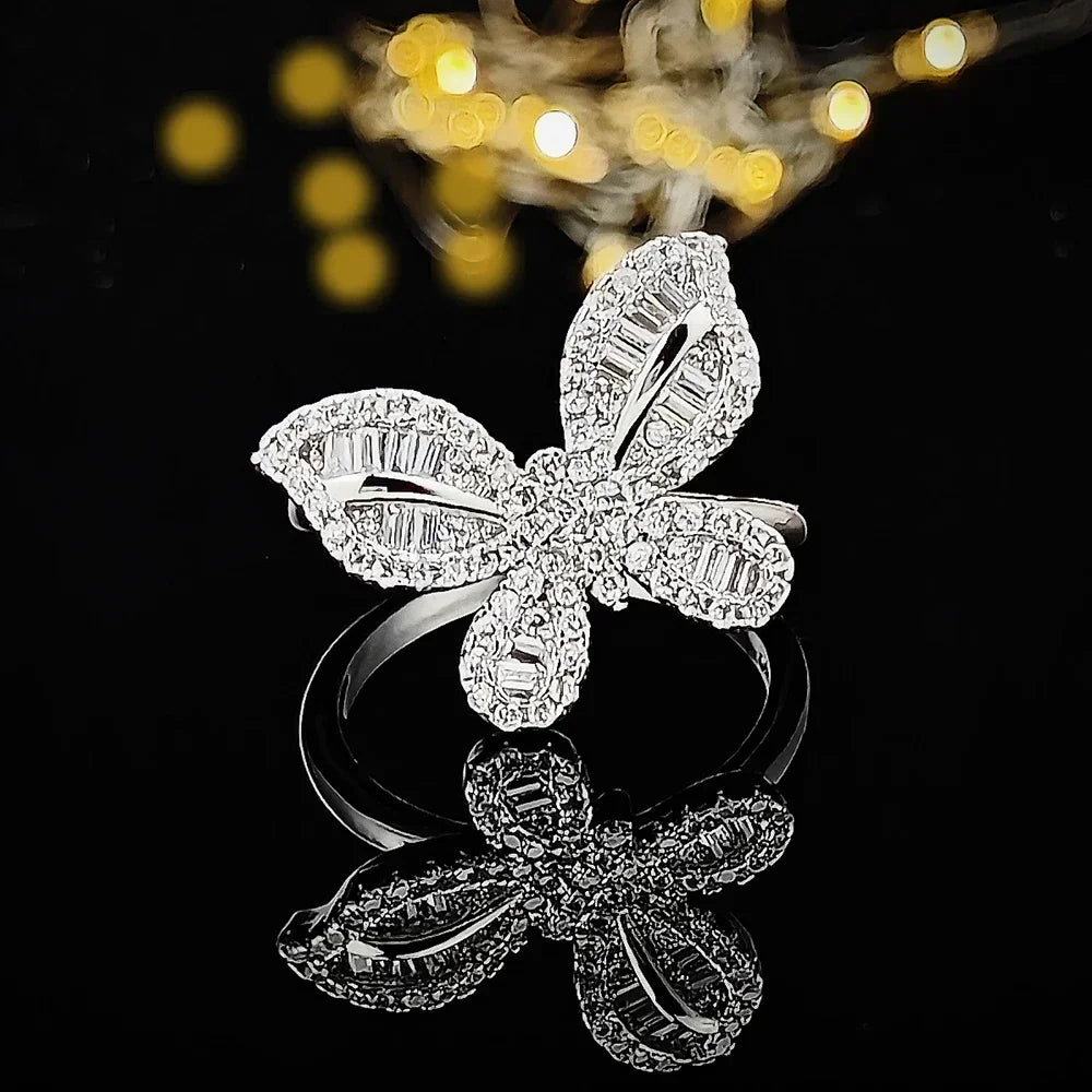 2026 New Trendy Butterfly silver color cute Fashion Ring For Women Party Gift  Jewelry Wholesale R6134 Pi-Mart