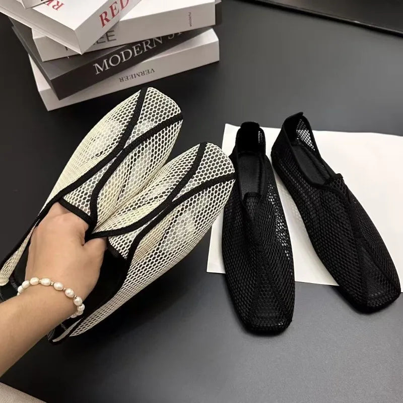 2026 Hollowed-out Mesh Sandals for Women - Summer One-Piece Square-Toe Flat Mary Jane Sandals LadyShow.Store
