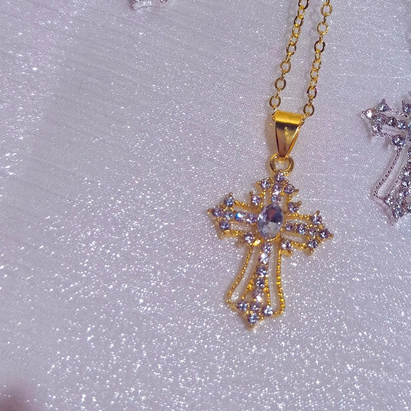 Gothic Big Zircon Cross Necklace Unisex Y2K Irregular Goth Large Cross Pendant Necklaces  for Men Women Couple Necklace Jewelry Pi-Mart