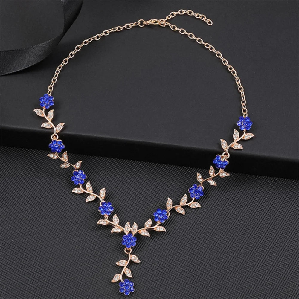 Sweet Jewelry Set Exquisite Rhinestone Pendant Banquet Party Women Fashion Romantic Crystal Necklace Earring Accessory Set Pi-Mart