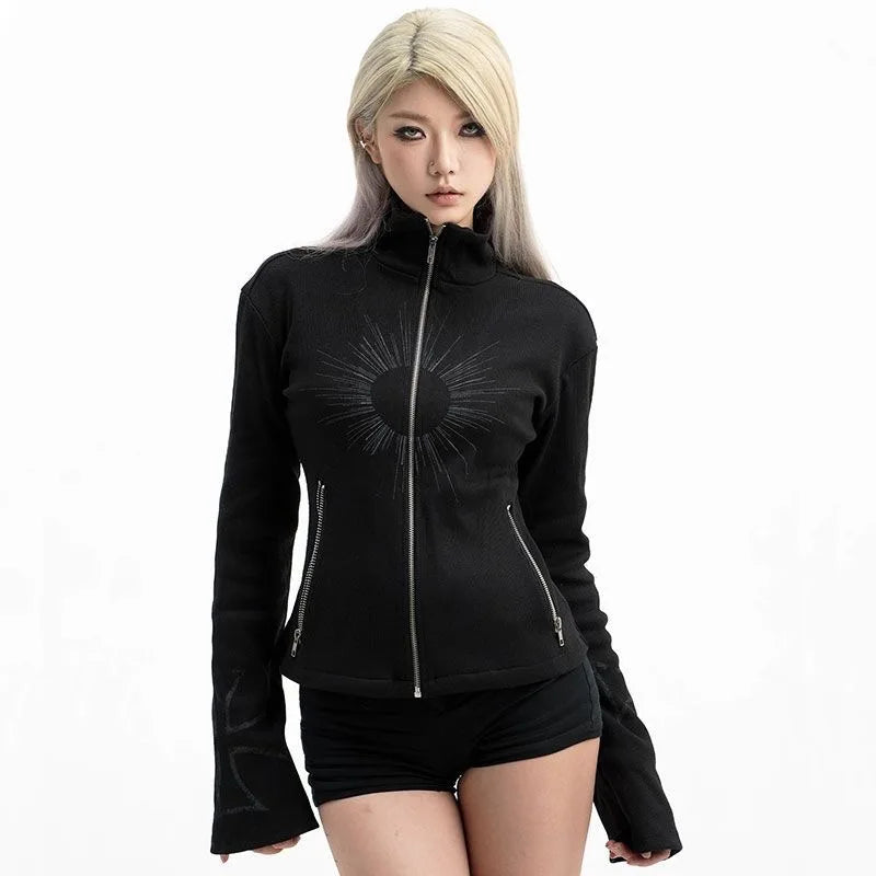 American Vintage Hooded Long Sleeve Jacket Women Autumn Winter Casual Slim Cardigan Top Harajuku Solid Y2k Zipper Clothes 2025 LadyShow.Store