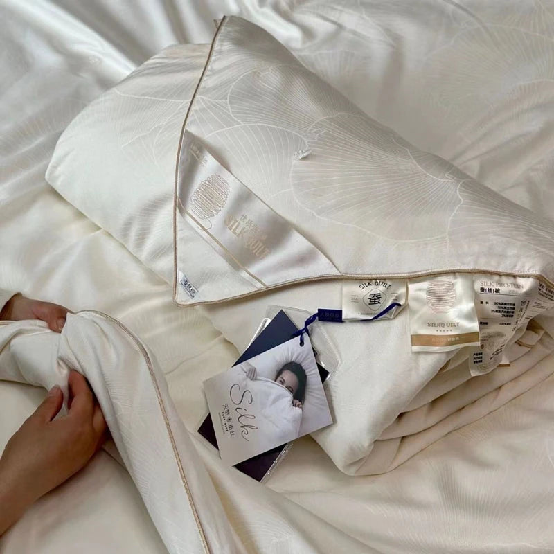 100% Natural Silk Quilt Lyocell Fiber Duvet Queen Size Summer Blanket White Luxury Jacquard Bedding Single Double Bed Comforter Pi-Mart