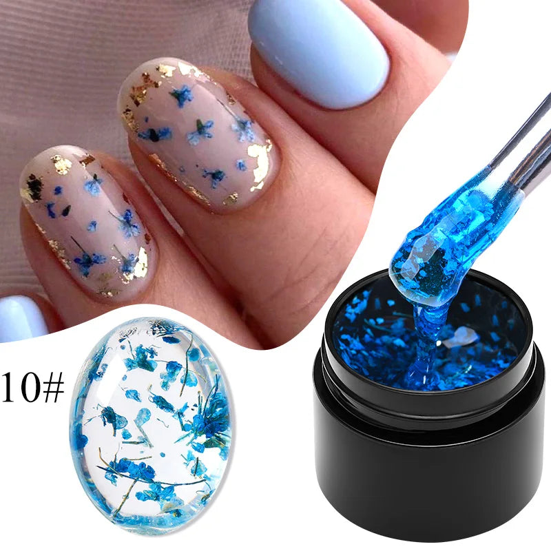 MEET ACROSS 5ml Colorful Flower Fairy Gel Nail Polish Purple Pink Natural Dried Flower Gel Semi Permanent UV Varnish Nails Art Tri Light Beauty