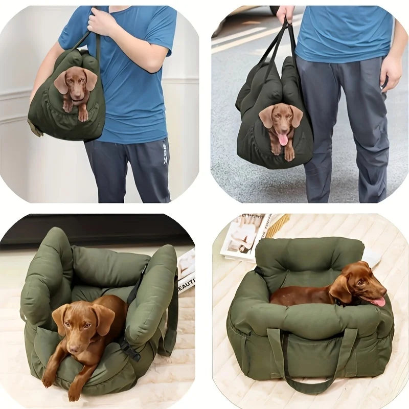 Dog Car Seat with Safety Belt - Non-Slip Pet Car Bed for Small Dogs, Washable Travel Carrier with Secure Straps for Safe Car Pi-Mart