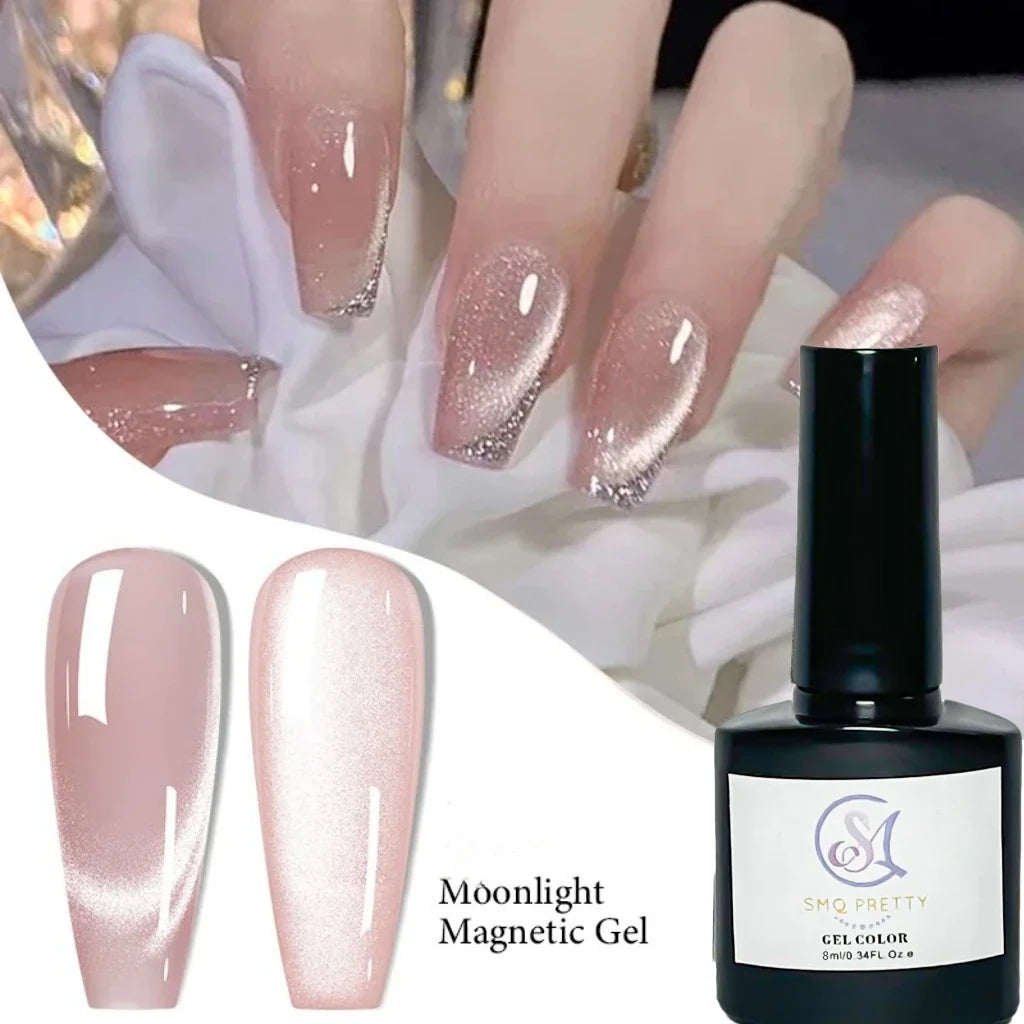 8ml Moonlight Cat Magnetic Nail Gel Polish Glitter Pink Silver Semi Permanent French Style Nail Art UV/LED Gel Varnish Tri Light Beauty