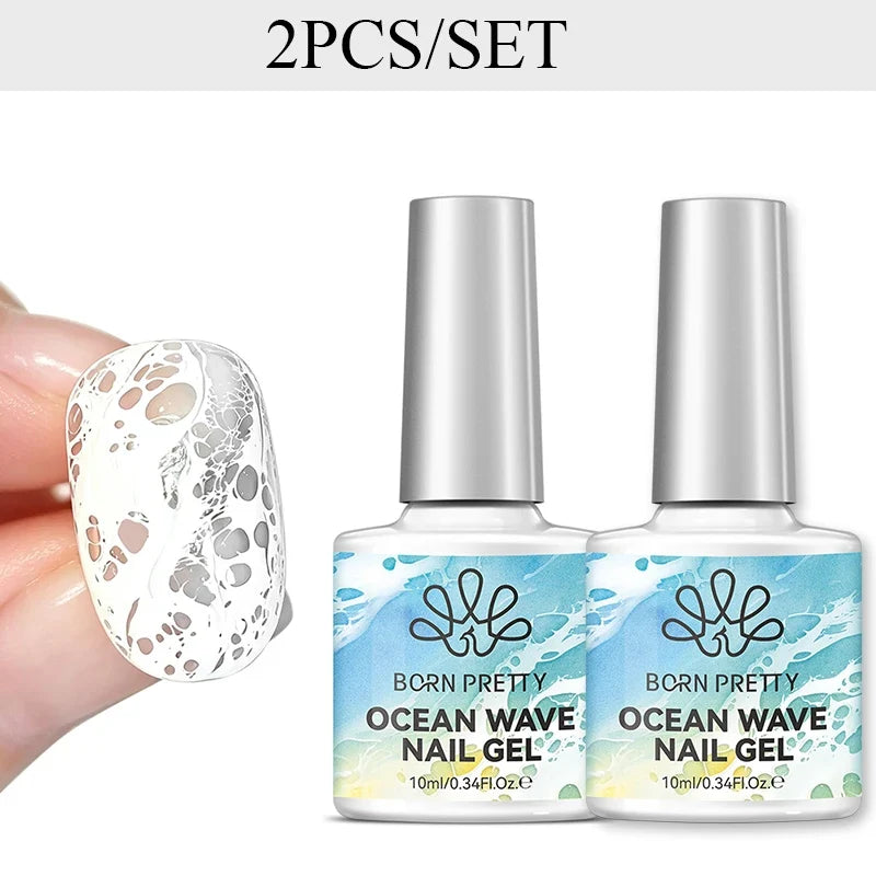 BORN PRETTY 10ml Ocean Wave Watercolor Liquid Gel Polish Stroke White Watercolor 3 Seconds Spread Lace Hollow Gradient Nail Art Tri Light Beauty